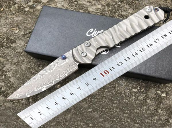 

chris reeve sebenza 21 damascus steel folding blade knife 60hrc tc4 titanium handle edc pocket fold knives with black gift box1739705