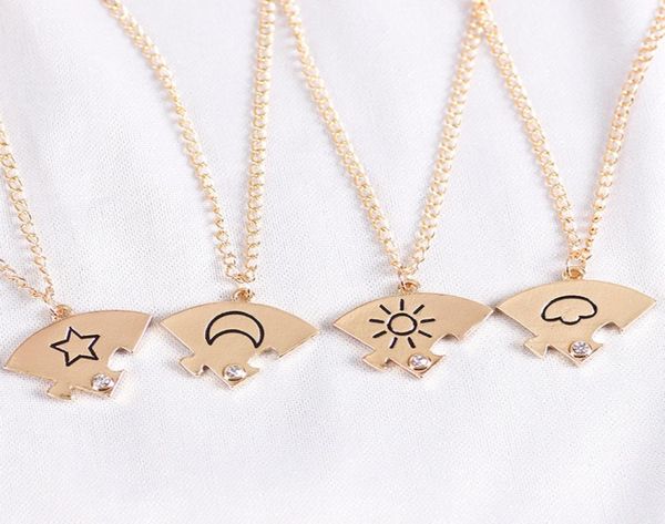 

4piece set friend friendship necklace sun moon cloud and star inlaid rhinestone stitching bff pendant fashion jewelry gift8631335, Silver