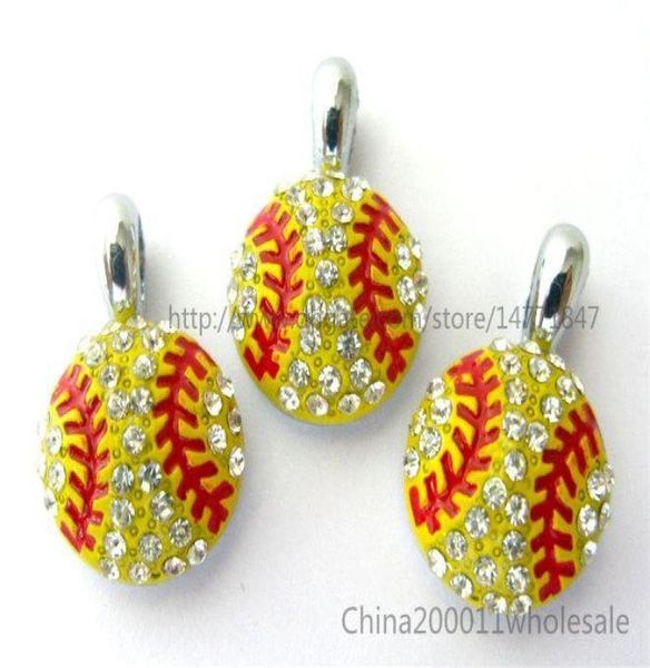 

10pcs softball with rhinestone hang pendant charms 15x15mm fit diy braceletnecklace key chainphone strip hc3608403307, Bronze;silver