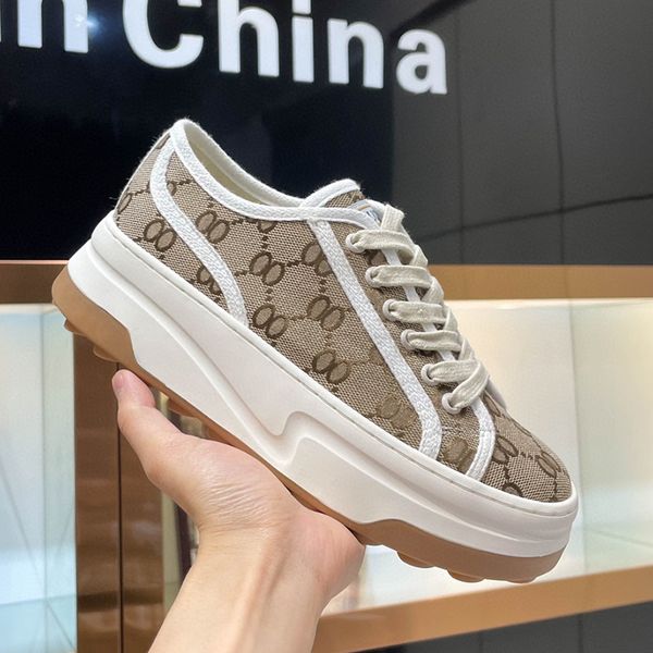 

designer casual shoes italy low-cut 1977 high women letter sneaker beige ebony canvas tennis shoe luxury fabric trims thick-soled shoes snea, Black