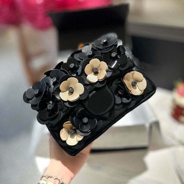 

black camellia mini women shoulder bag leather woven matelasse chain luxury handbag trend crossbody designer wallet clutch fanny pack pochet