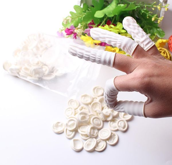 

100pcs white eyebrow gloves disposable latex rubber finger cots antistatic protector tip cover tattoo nail art beauty tool2798004, Silver