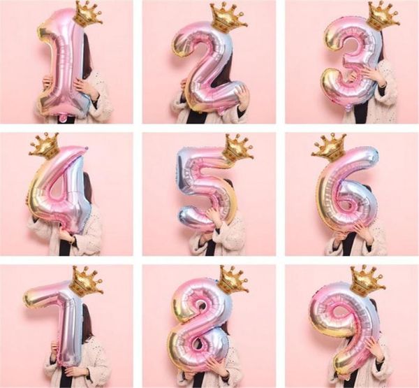

32 inch crown large rainbow number balloons 0 1 2 3 4 5 6 7 8 9 digital helium balloons wedding birthday party decorations kid4141376