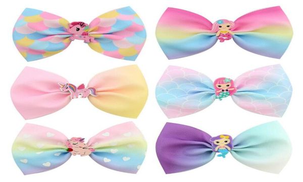 

6 colors grosgrain ribbon bows with clip girls kids mermaid acrylic cartoon bow bowknot hair clips side bang clips hair pin access8445180, Golden;silver