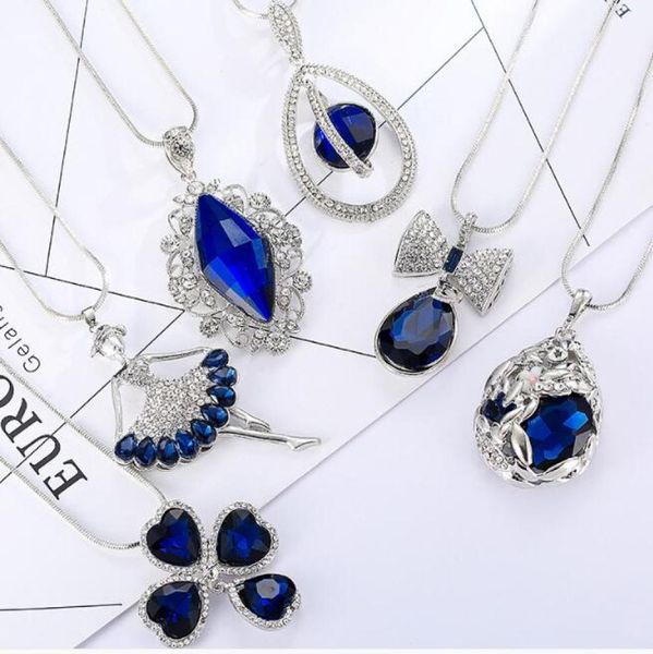 

new silver sweater chain rhinestone pendant necklace whole wedding jewelry owl bling austrian crystal korean fashion necklace 6976491