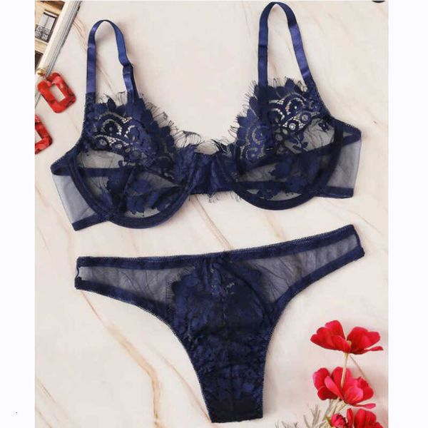 

thin bra set ultra transparent all lace comfortable underwear bras womens briefs half cup minimizer, Red;black