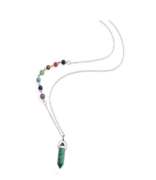 

chakra necklace hexagonal prism stone pendant quartz crystal agates turquoises malachite stone for women accessories9177606, Silver