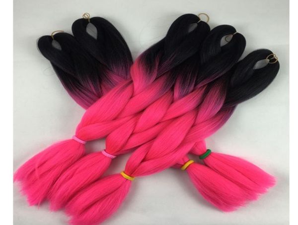 

ombre kanekalon synthetic braiding hair 24inch 100g black dark pink jumbo crochet braids hair extensions7995852