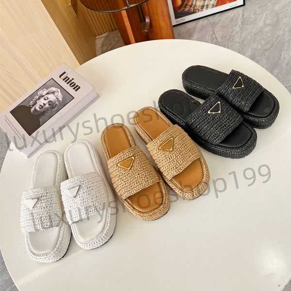 

black natural fabric flatform sandals slippers woven platform mule for women's casual chunky bottom slide summer beach rubber sole