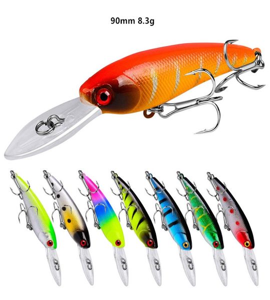 

90mm 83g minnow hook hard baits lures 6 treble hooks 8 colors mixed plastic fishing gear 8 pieces lot whb268468462