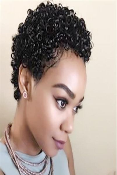 

short pixie curl human hair wigs for black women brazilian virgin afro kinky curly none lace wig9689350, Black;brown