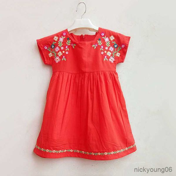 

girl's dresses baby girls embroidered dress summer princess for girl birthday party cotton blue clothes kids casual children r230607, Red;yellow