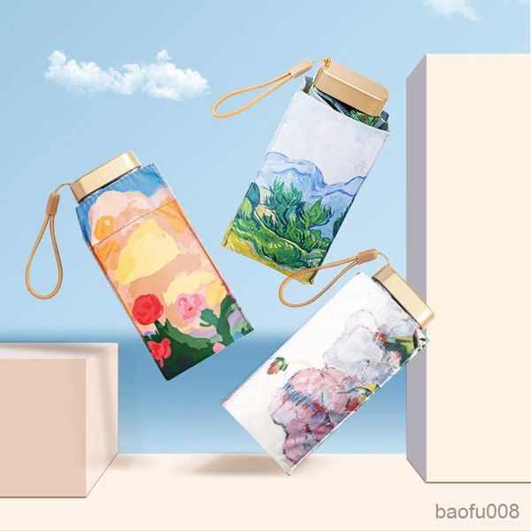 

umbrellas micro mini manual compact umbrella rose oil painting umbrella pink with multicolored flowers travel umbrella for woman r230607