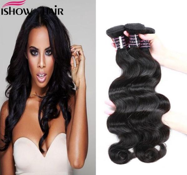 

brazilian indian maylasian unprocessed virgin hair body wave hair 4 bundles ishow 8a hair weave 828inch selling 2889116, Black