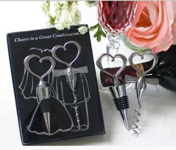 

novelty great combination wedding favors chrome heart bottle ser wine bottle opener metal corkscrew luxury packaging8546964, Black