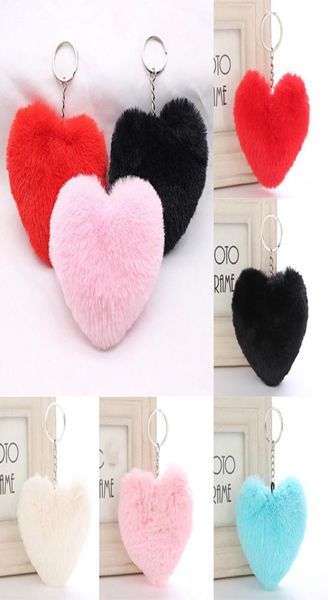 

2020 pompom keychain soft solid color heart shape pompom faux rabbit fur ball car handbag key ring gift1179332, Silver