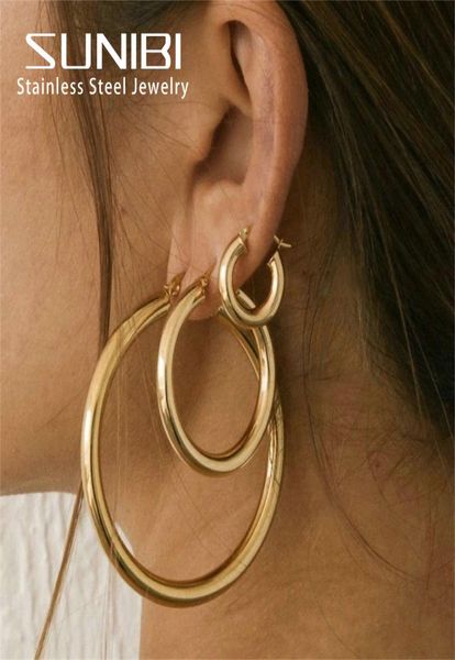 

jewelry accessories earringshoop earrings sunibi gold color fashion stainless steel hoop earrings for women trendy small large cir7482869, Golden;silver