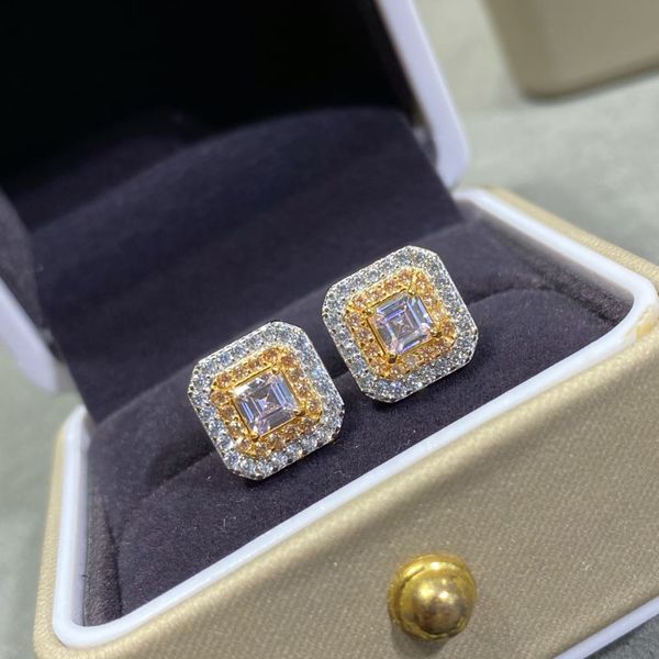 

925 sterling silver square yellow crystal stud earrings for girls fashion jewelry brand earrings, Golden;silver