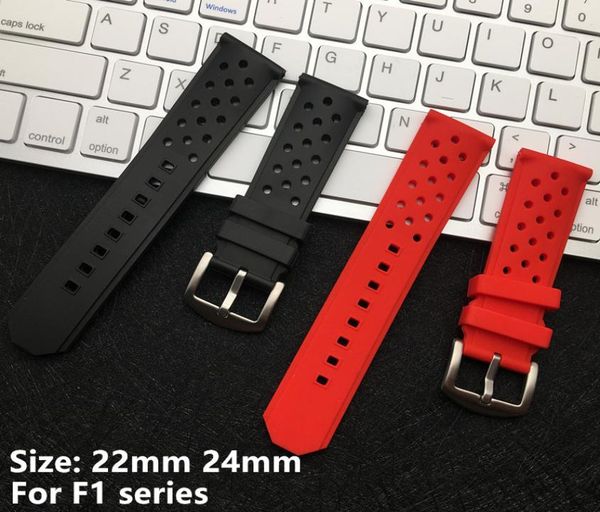 

common using 22mm 24mm soft nature rubber watchband silicone watch band for tag strap for heuer belts f1 series men039s bracele1530109, Black;brown