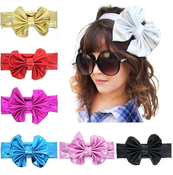 

baby girls headband stamping shiny bowknot headbands kids big bow hairband baby hair accessories children headwear kha2003654751, Slivery;white