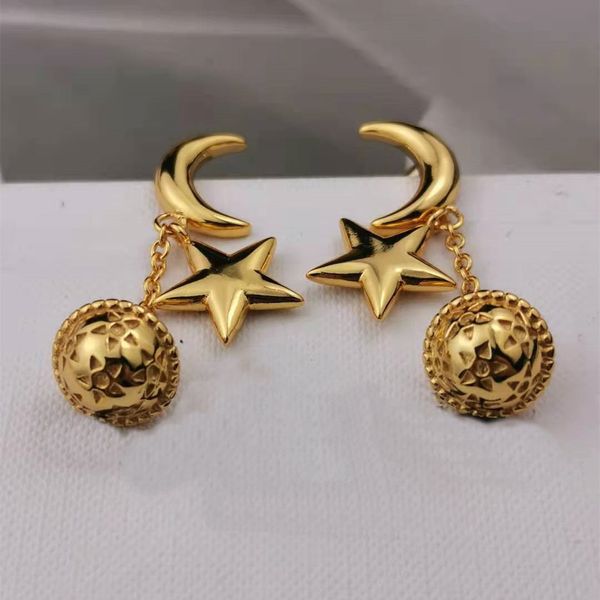 

new moon pentagram lingdang earrings feminine style smooth brass gold plated pearl earrings luxury jewelry e3006, Golden;silver