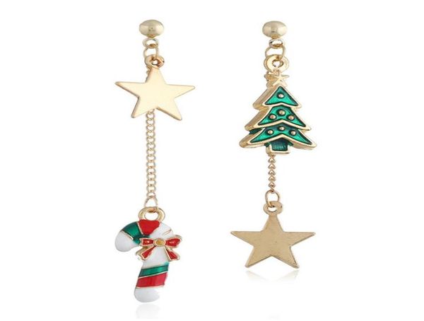 

creative christmas ornaments stylish christmas tree pentagram star letter asymmetric earrings jewelry for gift4514902, Golden