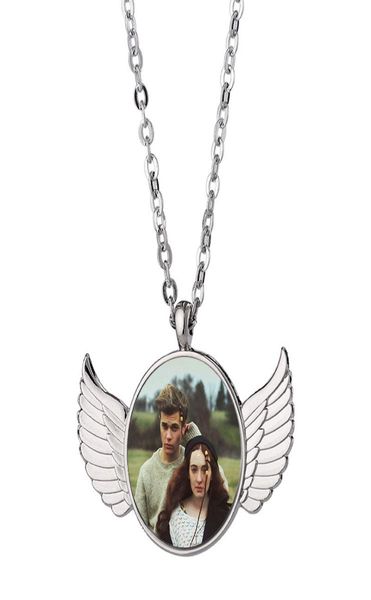 

cute blank heartshaped sublimation keepsake pendant necklace angel wing couple zinc alloy jewelry4307040, Silver