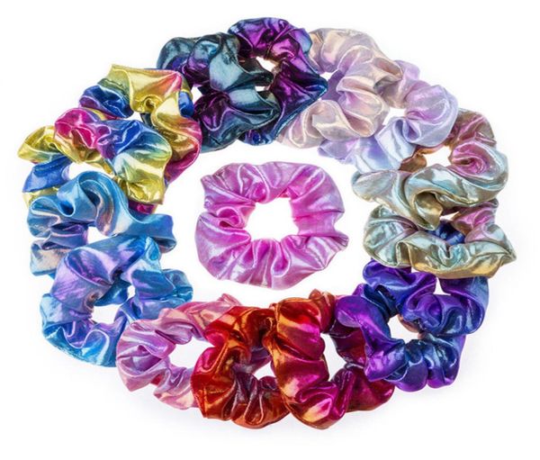 

30pcs laser silky hair scrunchy silk shiny elastic hairbands bobble band women girls hair bands scrunchies ponytail holder tie rop2613243, Slivery;white