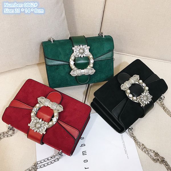 

Sales factory ladies shoulder bags 3 colors sweet buckle studded handbag flip frosted chain bag thickened stereotypes leather mobile phone coin purse 862#, Welfare color/regular packaging
