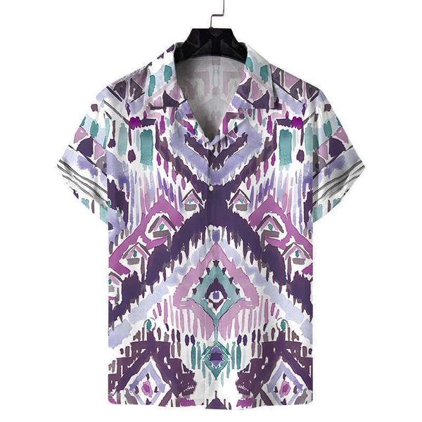 

men's shirt oil painting printed short sleeve lapel men's shirt slim hawaiian beach shirt ece, White;black