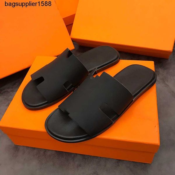 

selling fashion paris luxe designer men's slipper oran heritage calfskin sandals izmir flip flop men large, Black