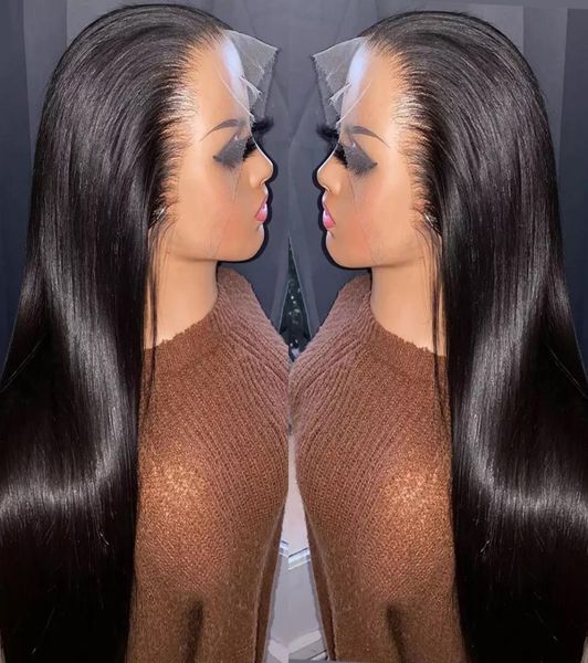 

part transparent front human hair brazilian bone straight frontal for black women preplucked 4x4 lace closure wig2905124