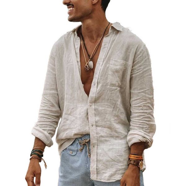 

trend summer new shirt men thin fashion loose men's shirts casual button linen men's long sleeve shirt ojy, White;black