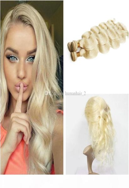 

blonde human hair weaves with 360 full lace band frontal brazilian 613 platinum blonde body wave 3bundles with 360 lace frontal c7794239, Black;brown