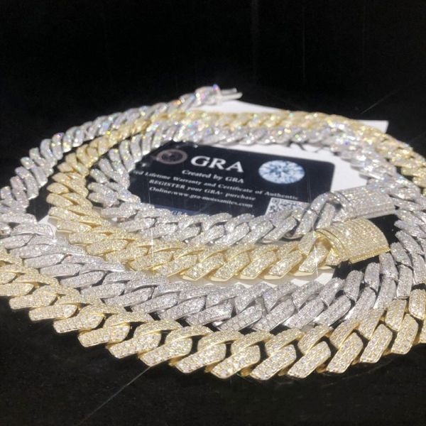 

passed tester 14mm 16-24inch 925 sterling silver moissanite diamond cuban chain necklace bracelet for women/men nice gift