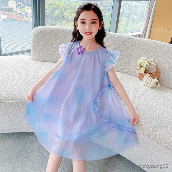 

girl's dresses 4-14 girls summer dress children mesh sleeveless princess toddler kids loose flower daily tank 7 10 13 r230607, Red;yellow