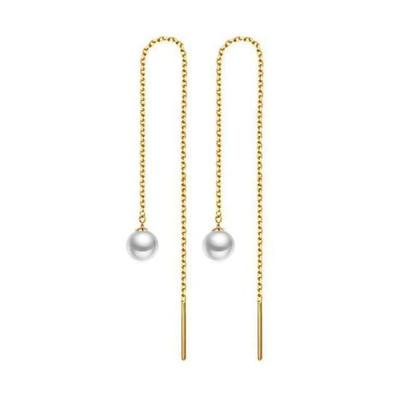 

fashion design new gold silver color stainless steel ear threader earrings tassel imitation pearl drop earring for women gift4244617