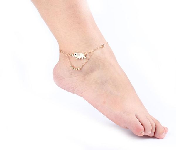 

elephant design women gril tassel chain gold silver color metal chain anklet ankle bracelet foot chain jewelry beach anklet9609683, Red;blue