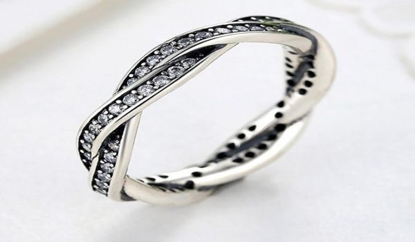 

sterling silver ring rose gold pave love eternal braided with crystal ring compatible with ps06662733973, Slivery;golden