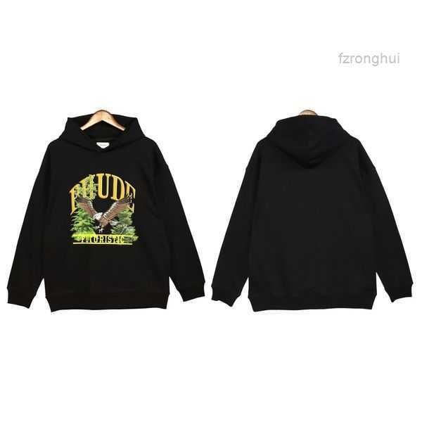 

rhude designer men hoodies warm pullover sweatshirts loose long sleeve hooded jumper mens women clothing us size 2 g8k4, Black