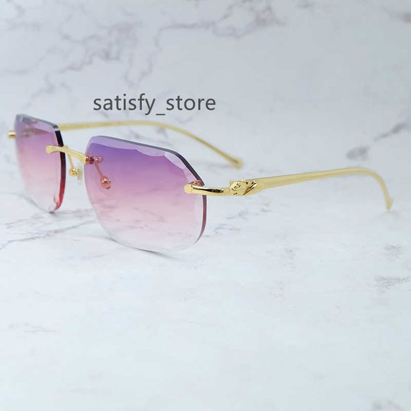 

luxury designer sunglasses men retro rimless carter sun glasses diamond cut panther classic vintage eyewear shades lentes de sol mujer, Black