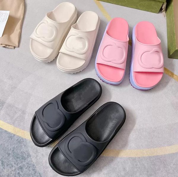 

embossed interlocking g slide slippers women foam thick bottom summer beach slides non slip sole platform rubber sole sandals flip flops, Black