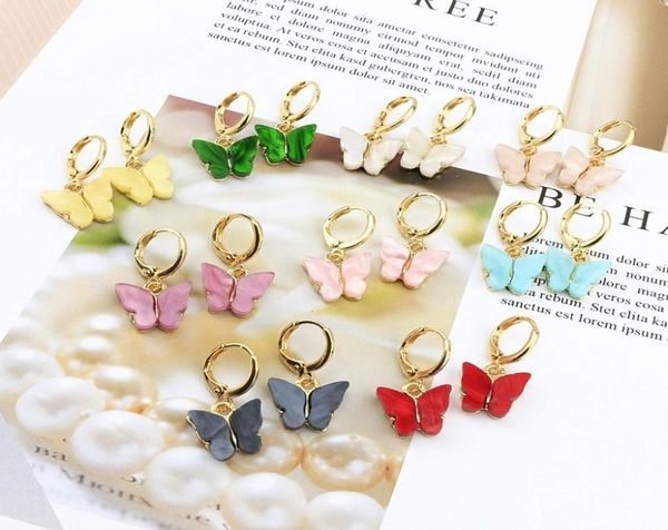 

designer earrings women's gold acrylic hoop earrings sweet color small butterfly earring dainty huggie brincos lage hoops jewelry 20204, Golden
