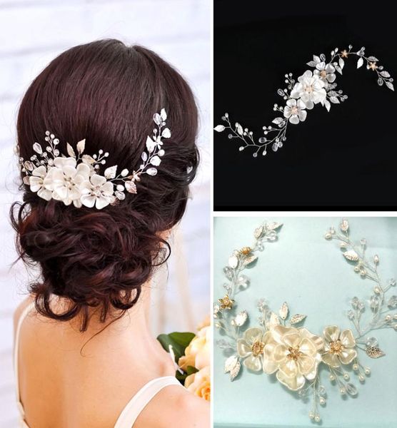 

european elegant pearl leaf bridal headpieces flower wedding headbands women hair band headwear girls wedding veil dress hair acce2816373, Silver