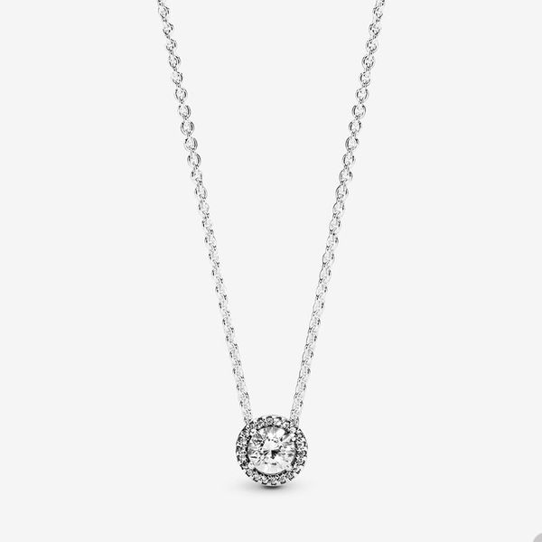 

round sparkle halo necklace for pandora authentic sterling silver wedding party jewelry designer necklaces for women crystal diamond necklac