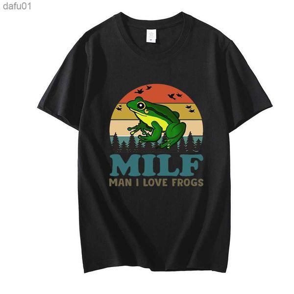 

milf man i love frogs funny saying frog amphibian lovers vintage funny t-shirt men's shirt short sleeve cotton tee shirt, White;black
