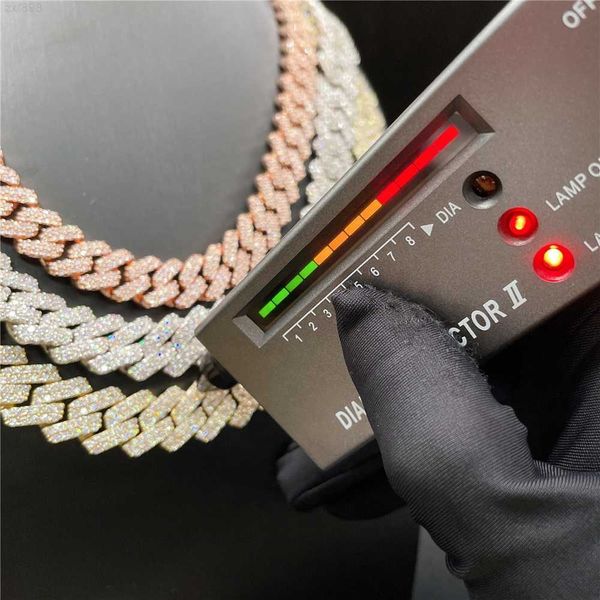 

hip hop cuban chain 15mm width 2 rows stone vvs diamond sterling silver moissanite cuban link chain