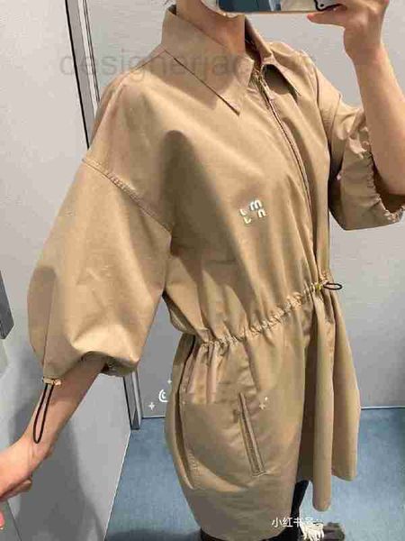 

basic & casual dresses designer drawstring waist khaki dress 2023 summer new lapel short sleeve versatile thin skirt design rxgm, Black;gray