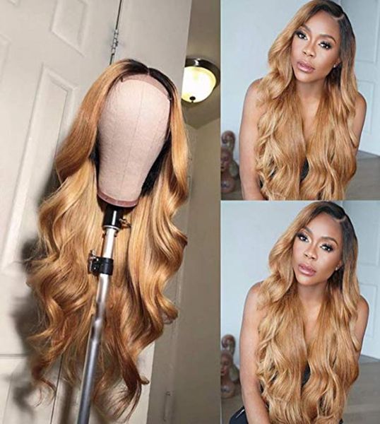 

1b27 lace front human hair wigs with baby hair wavy pre plucked ombre color brazilian blonde hair wigs for women bleach knots5188730, Black