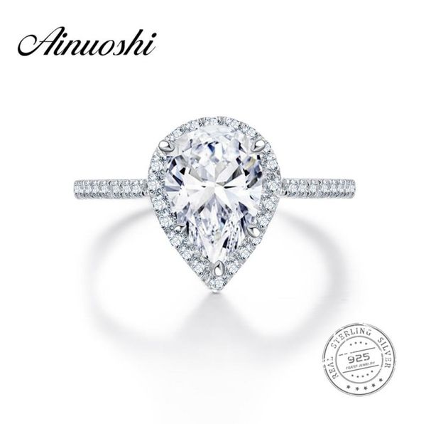 

ainuoshi 2 carat classic pear cut engagement ring 925 sterling silver aneis feminino jewelry wedding pave setting nscd halo ring y1714645, Slivery;golden